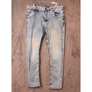 Marc Ecko Cut Sew Men's Jeans 36x32 Light Wash Acid Wash Distressed Denim